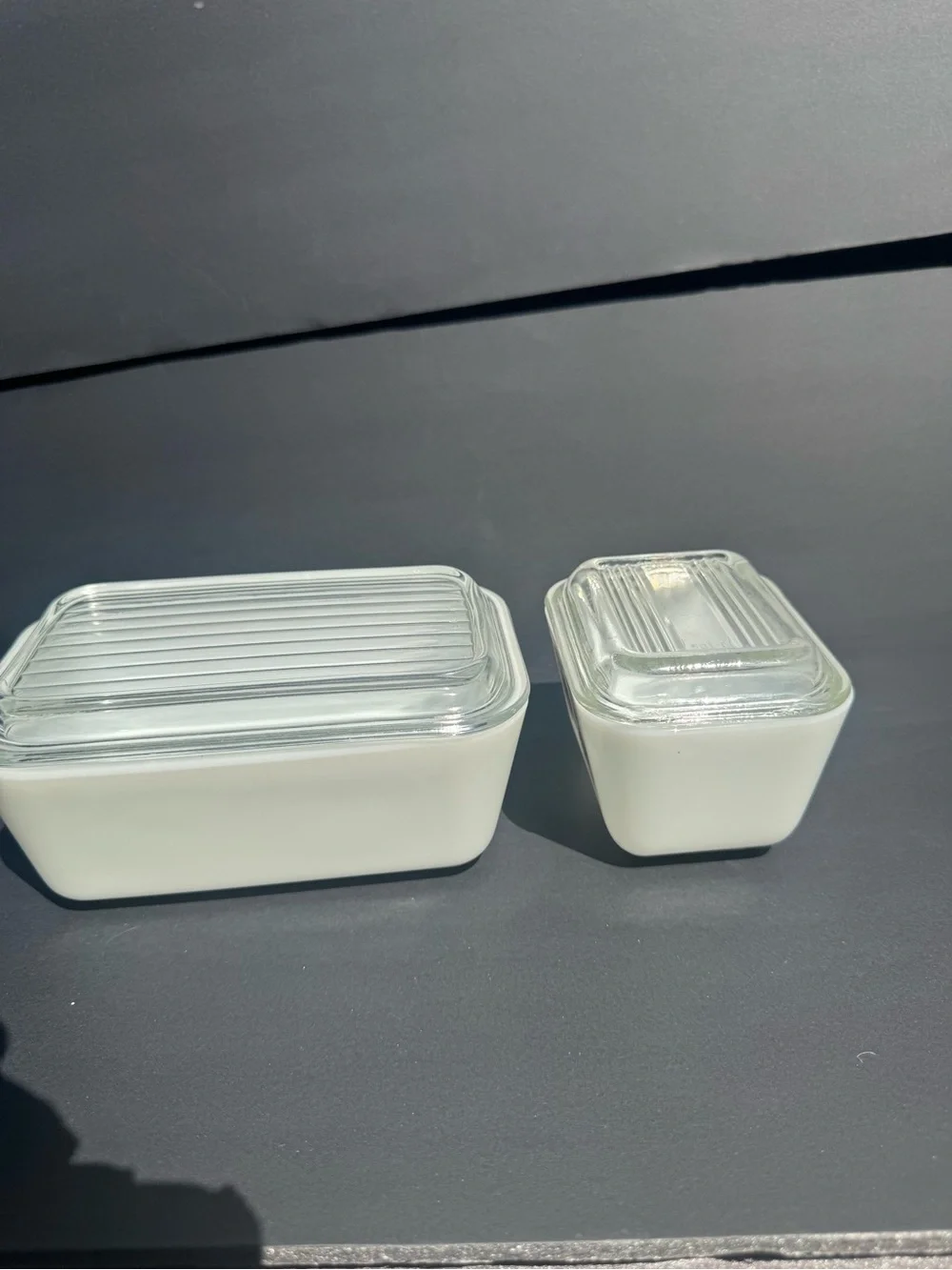 Pyrex White Glass Refrigerator Dishes with Brown Kitchen Motifs